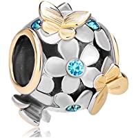 Los mejores  - Uniqueen Abalorio para pulsera- diseño de mariposas y flores con cristales
